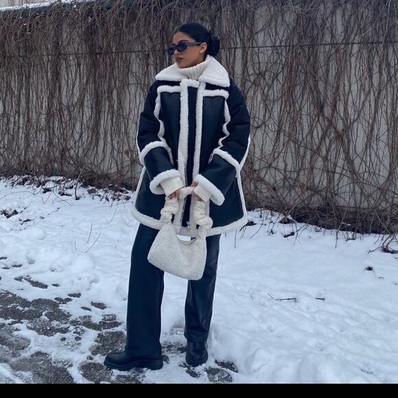 Mango Faux Shearling Coat Jacket Combination New - Picture 5 of 7